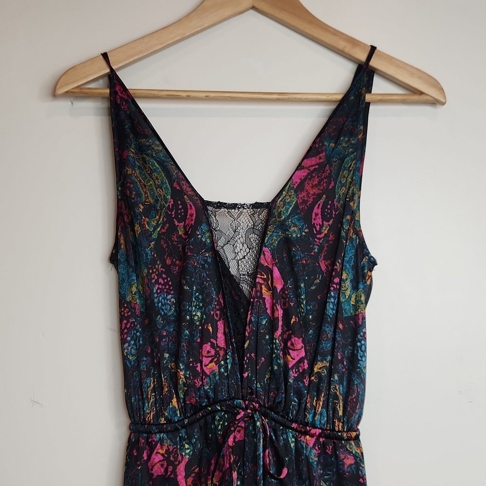 BCBGeneration Multicolor Abstract Wide Leg Jumpsuit Satin Women Pockets Size Xxs